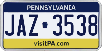 PA license plate JAZ3538