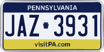 PA license plate JAZ3931