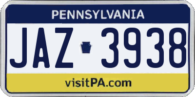 PA license plate JAZ3938