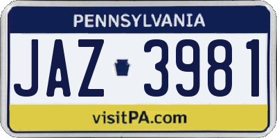 PA license plate JAZ3981