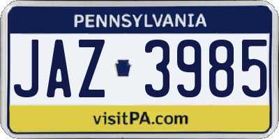 PA license plate JAZ3985