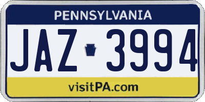 PA license plate JAZ3994