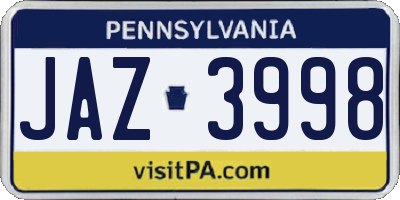 PA license plate JAZ3998