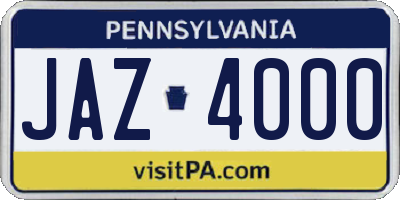 PA license plate JAZ4000