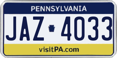 PA license plate JAZ4033