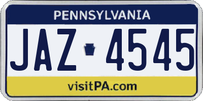 PA license plate JAZ4545