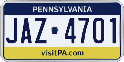 PA license plate JAZ4701