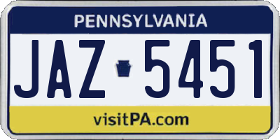 PA license plate JAZ5451