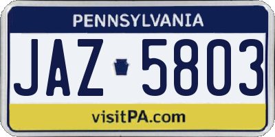 PA license plate JAZ5803