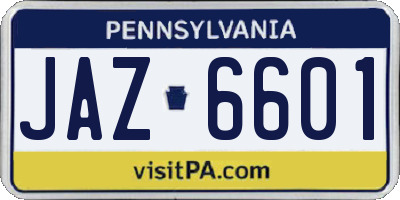 PA license plate JAZ6601