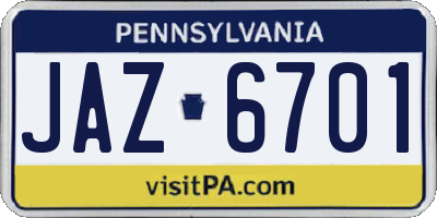 PA license plate JAZ6701