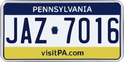 PA license plate JAZ7016