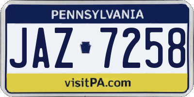 PA license plate JAZ7258