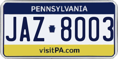 PA license plate JAZ8003