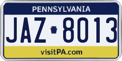 PA license plate JAZ8013