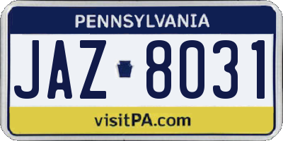 PA license plate JAZ8031