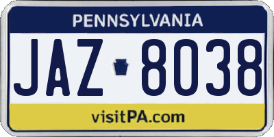 PA license plate JAZ8038