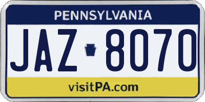 PA license plate JAZ8070