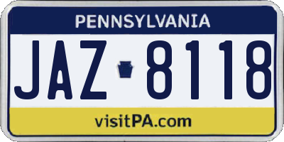 PA license plate JAZ8118
