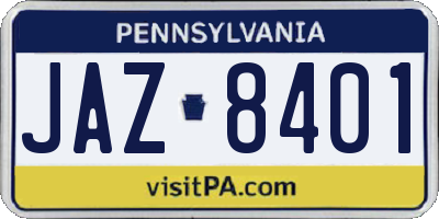 PA license plate JAZ8401