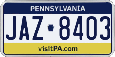 PA license plate JAZ8403