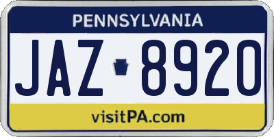 PA license plate JAZ8920