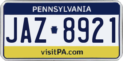 PA license plate JAZ8921