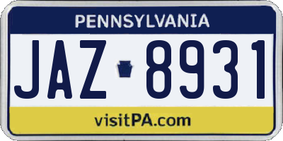 PA license plate JAZ8931