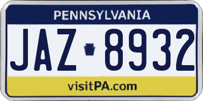 PA license plate JAZ8932