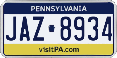 PA license plate JAZ8934
