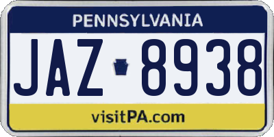 PA license plate JAZ8938