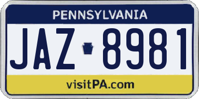 PA license plate JAZ8981