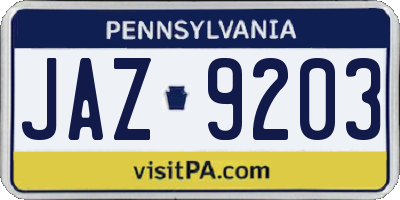 PA license plate JAZ9203