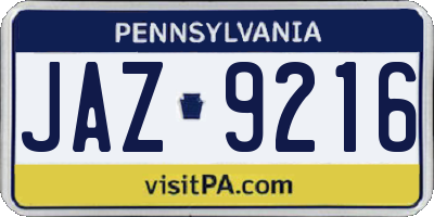 PA license plate JAZ9216