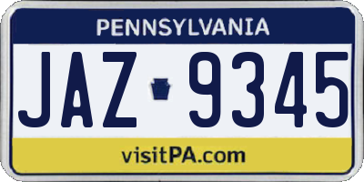 PA license plate JAZ9345