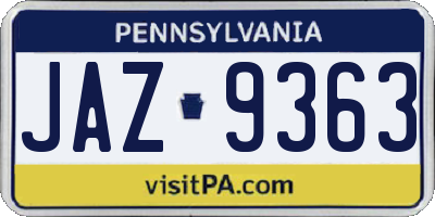 PA license plate JAZ9363