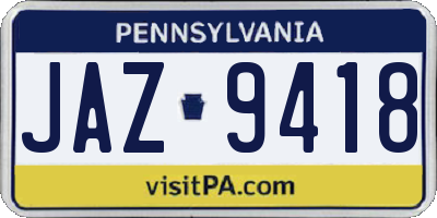 PA license plate JAZ9418