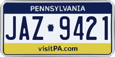 PA license plate JAZ9421