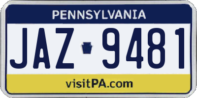PA license plate JAZ9481