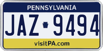 PA license plate JAZ9494