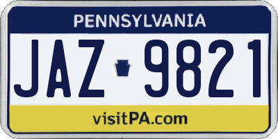 PA license plate JAZ9821