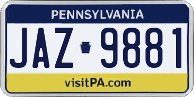PA license plate JAZ9881