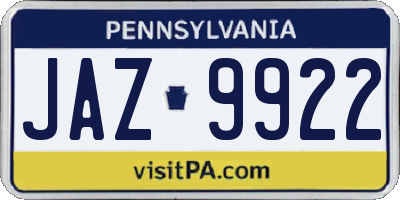 PA license plate JAZ9922