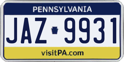 PA license plate JAZ9931