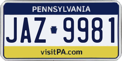 PA license plate JAZ9981