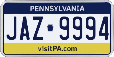 PA license plate JAZ9994