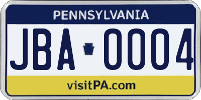 PA license plate JBA0004