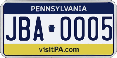 PA license plate JBA0005