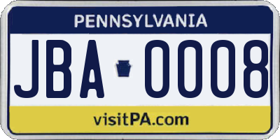 PA license plate JBA0008