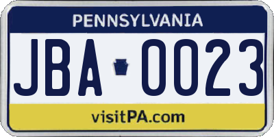 PA license plate JBA0023